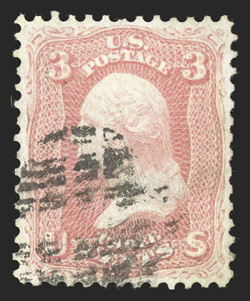 64, 3c Pink, used, well centered though reperforated at top, bright Pink color, extremely fine appearance clear 1973 PF certificate.