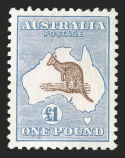 56, 1916 £1 Ultramarine and blue, exceptionally well centered, strong rich colors, o.g., with paper remnant on back (probably from an album), choice very fine (S.G. 44
£2,250).