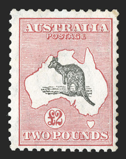 129, 1934 £2 Dull rose and black, multiple C of A wmk., attractive colors, regummed, faintly toned corner perf. at top right, fine (S.G. 138 £3,000).