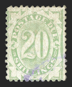 J22, 1902 20- Emerald, very scarce used example, with light violet cancel, minor pressed out crease at top left, fine appearance 2007 BPA certificate (S.G. D44
£2,250).