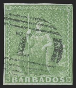 1a, 1852 (½p) Yellow green, used, four ample to full margins, lovely bright color, light 1 in oval grid cancel, very fine (S.G. 1 £700).