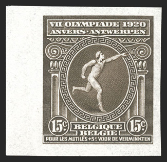 B48-50 var., 1920 5c+5c to 15c+15c Olympic games imperforate cplt., singles including 5c and 15c with sheet-margin at left, o.g., extremely fine, each
signed.