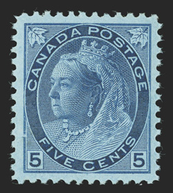 79, 1899 5c Blue on bluish Numeral, well centered and margined, deep color, o.g., n.h., very fine (Unitrade C$900.00).