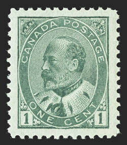 89, 1903 1c Green, perfectly centered within lavish margins all around, fresh color, o.g., n.h., an extremely fine gem (Unitrade C$180.00).