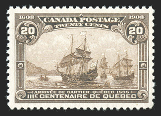 103, 1903 20c Tercentenary, uncharacteristically well centered and margined, rich color, o.g., n.h., extremely fine 2010 Greene Foundation certificate (Unitrade
C$1,200.00).