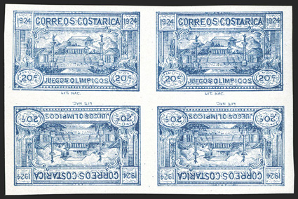 B2-7, B4a, B7a, 1924 5c-20c Olympic games cplt., perf. and imperf blocks of four plus perf. and imperf. blocks of four each containing two tete-beche pairs, post office fresh,
o.g., n.h., extremely fine.