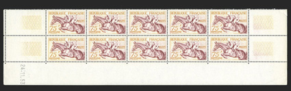 700-705, 1953 20Fr.-75Fr. Sports cplt., sheet-margin mint blocks of ten (2x5), o.g., n.h., very fine set.