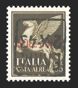 Zante Michel 3 I K, 1943 50c Dark brown, black handstamped surcharge on Ionian Islands, inverted surcharge, post office fresh, pristine o.g., n.h., extremely fine and rare
signed Ludin and Drosses.