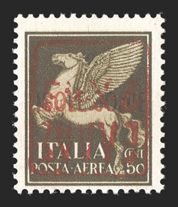 Zante Michel 3 II K, 1943 50c Dark brown, red handstamped surcharge on Ionian Islands, inverted surcharge, post office fresh, pristine o.g., n.h., fine and rare signed Ludin
and Drosses and accompanied by 1991 Krischke certificate.