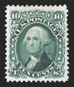 68, 10c Yellow green, a spectacular mint example of a stamp that is incredibly difficult to find in such premium condition as this, possessing huge balanced margins that would
be the envy of its re-issue counterpart, and are impossible to find o