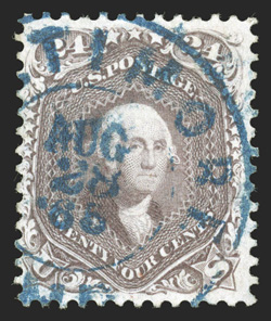 70a, 24c Brown lilac, lovely rich color and a clean impression on bright white paper, blue Baltimore 1865 c.d.s. cancel, very fine and pretty 1989 PF
certificate.
