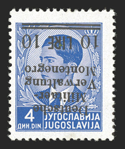 Michel 8 K, 1943 10L Surcharge on 4d Ultramarine, inverted surcharge, o.g., l.h., very fine and scarce only 100 stamps were issued 1996 Krischke certificate.