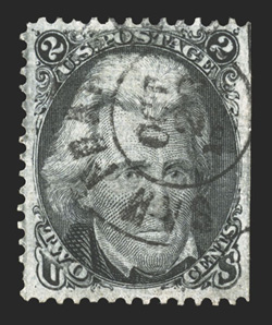 73f, 2c Black, printed on both sides, Inverted Impression on back, a wonderfully choice used example of this extremely rare and popular variety, one of only six examples
recorded to date (five used and one unused, the latter with clipped per