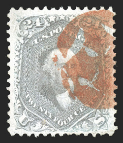 78a, 24c Grayish lilac, a gorgeous used example that is uncharacteristically well centered within extraordinarily large margins for this tightly spaced stamp, fresh color and
paper, wonderfully cancelled by a bright red geometric postmark, e