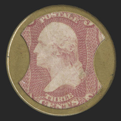 EP3, Cathartic Pills, 3c Rose, in far better condition than usually found, with fully intact mica that shows just light scratching, stamp with fresh color and the case much
less worn than the norm, very fine clear 2009 PF certificate.