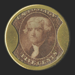 EP115, Kirkpatrick & Gault, New York, 5c Red brown encased postage, choice example with mica completely intact without the usual crazing, reverse with virtually no wear and
stamp with luxuriant color, extremely fine (Hodders & Bowers 162).