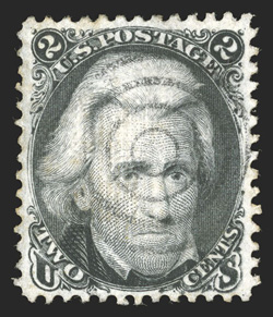 84, 2c Black, D grill, an exceptionally choice used example of one of the most challenging of all the grilled stamp to find in premium condition, as the vast majority of
examples are quite off center, this copy, however, features excellent cen