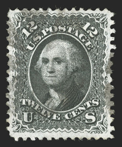 85E, 12c Black, Z grill, a highly desirable used example of this scarce grilled stamp, being uncommon well centered within exceedingly large margins, deep intense color and
impression, fairly light circle of wedges cancel, extremely fine a pa