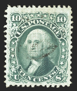 89, 10c Green, E grill, used, well centered within uncharacteristically large margins, fresh color, especially light cancel, choice very fine 1990 PF
certificate.
