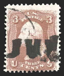 94, 3c Red, F grill, strong color, cancelled by an unusual large bold JUL (Y) postmark, as well as a light c.d.s., fine centering and a very fine strike 2008 PF
certificate.