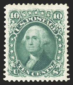 106, 10c Green re-issue, an outstanding quality mint example of this rare re-issue, possessing exceptional overall physical qualities, including being remarkably well centered
amid lavishly large margins, beautiful rich color color and a razor-s