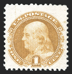 112, 1c Buff, well centered within unusually large margins, bright color, o.g., barest trace of hinging, very fine photocopy of a 1983 PF certificate for a block of four, this
being the top left stamp.