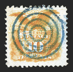 116, 10c Yellow, exceptionally well centered within particularly large margins, strong color, centrally struck blue target cancel, extremely fine 1998 and 2009 PF
certificates.