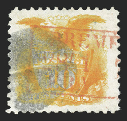 116, 10c Yellow, well centered within exceedingly wide margins, attractive color, quartered cork cancel and a red Bremen Franco boxed handstamp, very fine 1987 PF certificate
and a 2008 PF certificate (VF 80).