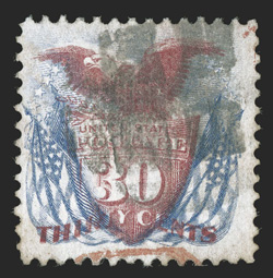 121, 30c Blue and carmine, used, well centered within large margins, strong colors, black cork cancel and a bit of a red transit pmk. at bottom, very fine 2005 PF
certificate.