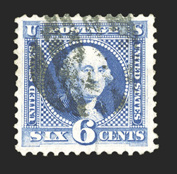 126, 6c Blue re-issue, an exciting used example of this very rare stamp, possessing exceptional centering amid uncharacteristically large margins, intense re-issue color and
impression on bright fresh paper, neatly and unobtrusively cancelled wi