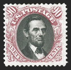 132, 90c Carmine and black re-issue, bright colors, full original gum, nearly very fine 1977 and 2008 PF certificates.