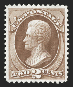 135, 2c Red brown with grill, unused, large and exceedingly well balanced margins all around, fresh color, easily detectable grill, extremely fine 1994 PF
certificate.