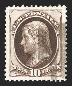 139, 10c Brown with grill, I grill, excellent centering though reperforated at right, remarkably large margins as well, rich color, extremely fine appearance clear 1985 and
2000 PF certificates, as well as a 2009 PSE certificate.