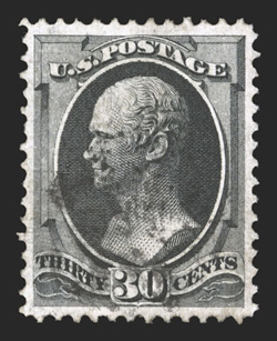 143, 30c Black with grill, an outstanding used example of one of the most difficult of all of the Bank Notes to find in gem quality such as the example offered here, being
extraordinarily well centered within uncommonly large margins, intense co
