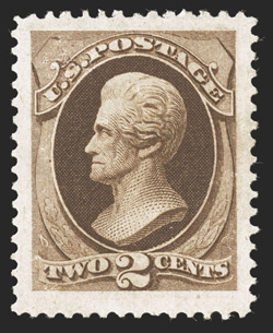 146, 2c Red brown, the stamp offered here is the finest never hinged Two Cent National Bank Note we have ever had the pleasure of selling, as it boasts truly phenomenal
physical characteristics, including huge margins all around and is remar
