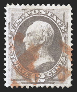 151, 12c Dull violet, handsome and choice used example, precisely centered amid uniformly large margins, fresh color on crisp clean paper, red cork cancel, extremely fine 2004
PF certificate and 2005 PSE certificate (XF 90 SMQ $415.00).