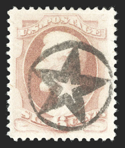 186, 6c Pink, extraordinarily well centered and margined, fresh color, marvelously cancelled by a sharp fancy star within a star circle postmark, extremely fine a gem with
outstanding eye appeal 2009 PF certificate.