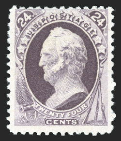 200, 24c Dark violet special printing, without gum as issued, a fresh and completely sound example of this special printing rarity, beautiful rich color on pristine white
paper, fine only about 75 copies of this stamp exist, many of which hav