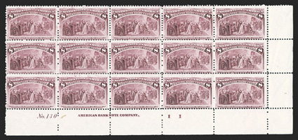 236 var., 8c Columbian, partial Second Impression Inverted, bottom right corner sheet-margin imprint, double letter II and plate No. 130 block of fifteen (5x3), with several
areas on the face showing a very light but discernible second impre