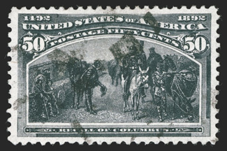 240, 50c Columbian, lovely used example, exceptionally well centered within wide margins, strong color in a dark shade, lightly cancelled, extremely fine 2007 PF certificate
(XF 90).