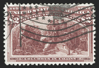 242, $2.00 Columbian, used, lovely bright color and a clean impression, attractively centered, flag cancel, very fine 2005 PSE certificate (VF 80 SMQ $560.00).
