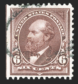 271a, 6c Dull brown, watermarked USIR in error, uncommonly well centered, natural straight-edge at left, strong rich color, light cancel, very fine a highly collectable example
of this rare watermark variety 1986 PF certificate.