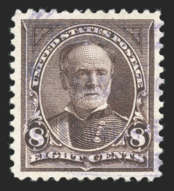 272, 8c Violet brown, an extraordinarily choice used example, being marvelously well centered amid uncharacteristically large margins, lovely rich color on fresh paper, light
purple cancel, an extremely fine gem 2008 PSE certificate (Superb