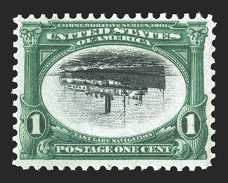 294a, 1c Pan-American, Center Inverted, deep rich colors an strong detailed impression on bright paper, attractively centered, reperforated at top, o.g., relatively lightly
hinged, very fine appearance clear 1966 PF certificate and a 2009 PF ce