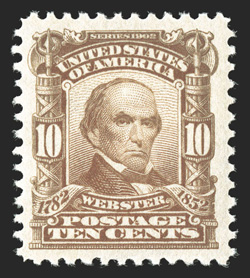 307, 10c Pale red brown, marvelous mint example, particularly well centered amid larger margins than most, sumptuously rich color on fresh white paper, unblemished o.g., n.h.,
extremely fine and handsome 2007 PF certificate.