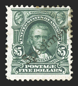 313S var., $5.00 Green, with Specimen handstamped diagonally in large letters, reportedly from the Natal U.P.U. book, some gum soak and toned spots, otherwise fine unlisted in
Scott ex-Koller.