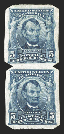 315, 5c Blue imperforate, U.S. Automatic Vending Ty. I separations, pair, rich color, o.g., very fine 2010 PF certificate.