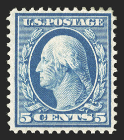 361, 5c Blue on bluish paper, vibrant color on bright paper, o.g., owners handstamp on reverse, nearly very fine a scarce stamp 1980 PF certificate.