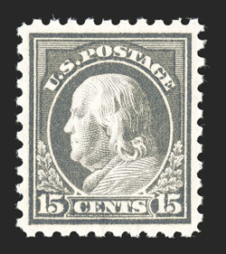 437, 15c Gray, near perfect centering within generous balanced margins, strong color on fresh paper, immaculate o.g., n.h., an extremely fine gem.