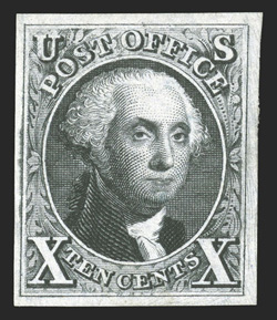 4, 10c Black reproduction, without gum as issued, four mostly large margins, particularly fresh color and a detailed impression, very fine and choice 1983 PF
certificate.